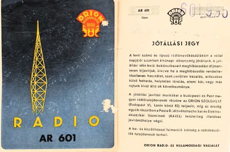 ORION AR601 RÁDIÓ JÓTÁLLÁSI JEGY